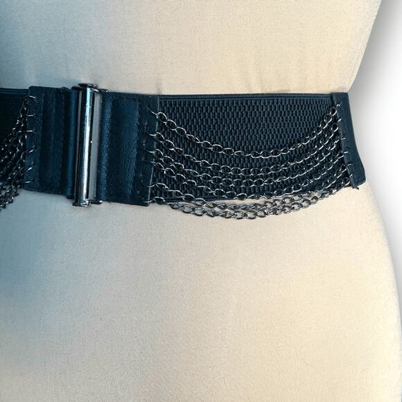 Vintage Y2K Black Leather Layered Chain Belt Festival Statement Edgy Accessory main image 4